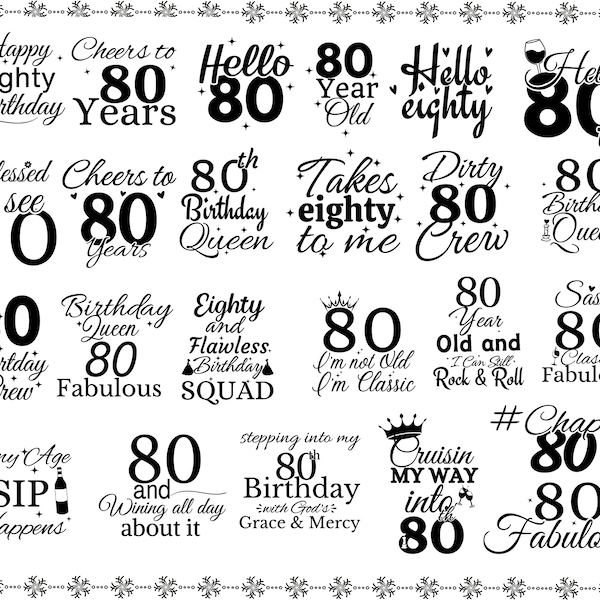 Birthday SVG Bundle, Funny 80th Birthday Svg, Hello Eighty Svg, Birthday Princess Svg, Birthday Queen Svg, Birthday Squad Svg