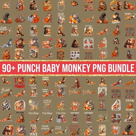 90+ Punch Baby Monkey PNG Bundle, Viral Emotional Plush Monkey Pack, Lonely Cute Monkey Png, Dear Punch Inspired Png, Digital Download