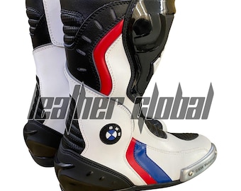 Bmw Motorrad Motorbike Racing Leather Boots-Cowhide Leather And Certified Protectors-Free Shipping