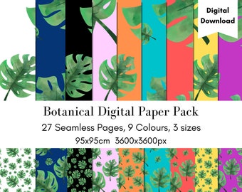Botanical Digital Paper Pack, 9 colours, 3 sizes, 27 pages. Jpg