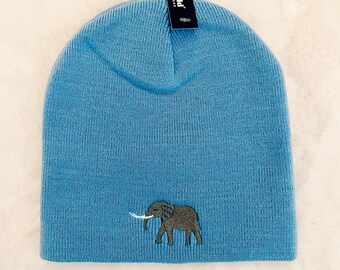 Embroidered Elephant Beanie Hat