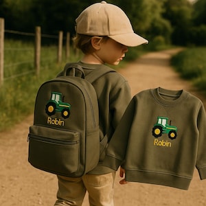Sac à dos tracteur brodé, sac à dos tracteur personnalisé, sac à dos pour chambre d'enfant, rentrée des classes