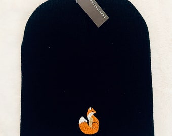 Embroidered Fox Beanie: Red Fox Hat