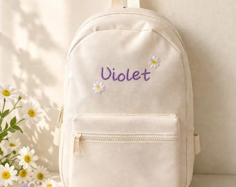 Embroidered Daisy Flower Personalised Backpack: Nursery or School Bag