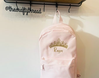 Embroidered Princess crown backpack, personalised rainbow backpack, nursery backpack, back to school