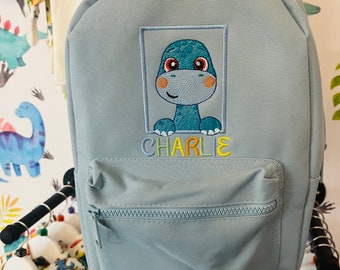 Embroidered Dinosaur backpack personalised