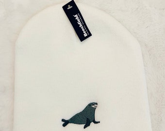 Grey seal beanie, embroidered seal beanie, seal hat