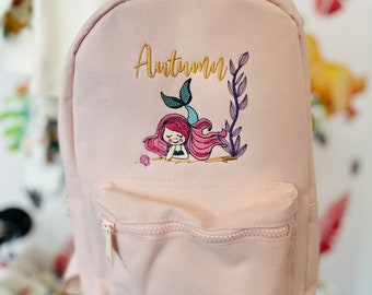 Embroidered mermaid backpack personalised