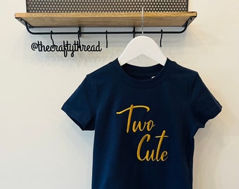 Embroidered "Two Cute" Birthday T-Shirt, Personalized Outfit