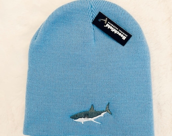 Embroidered Great White Shark Beanie Hat