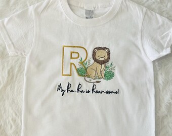 Embroidered Lion Safari T-Shirt: Personalized Initial, Birthday Outfit