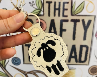 Embroidered Sheep Keychain, Vinyl Keyring