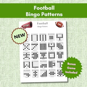 Bingo Patterns Football, Bingo Card Patterns, Football Bingo, Football Bingo Patterns, TV Football Bingo, Watch Party Bingo, Bingo Theme