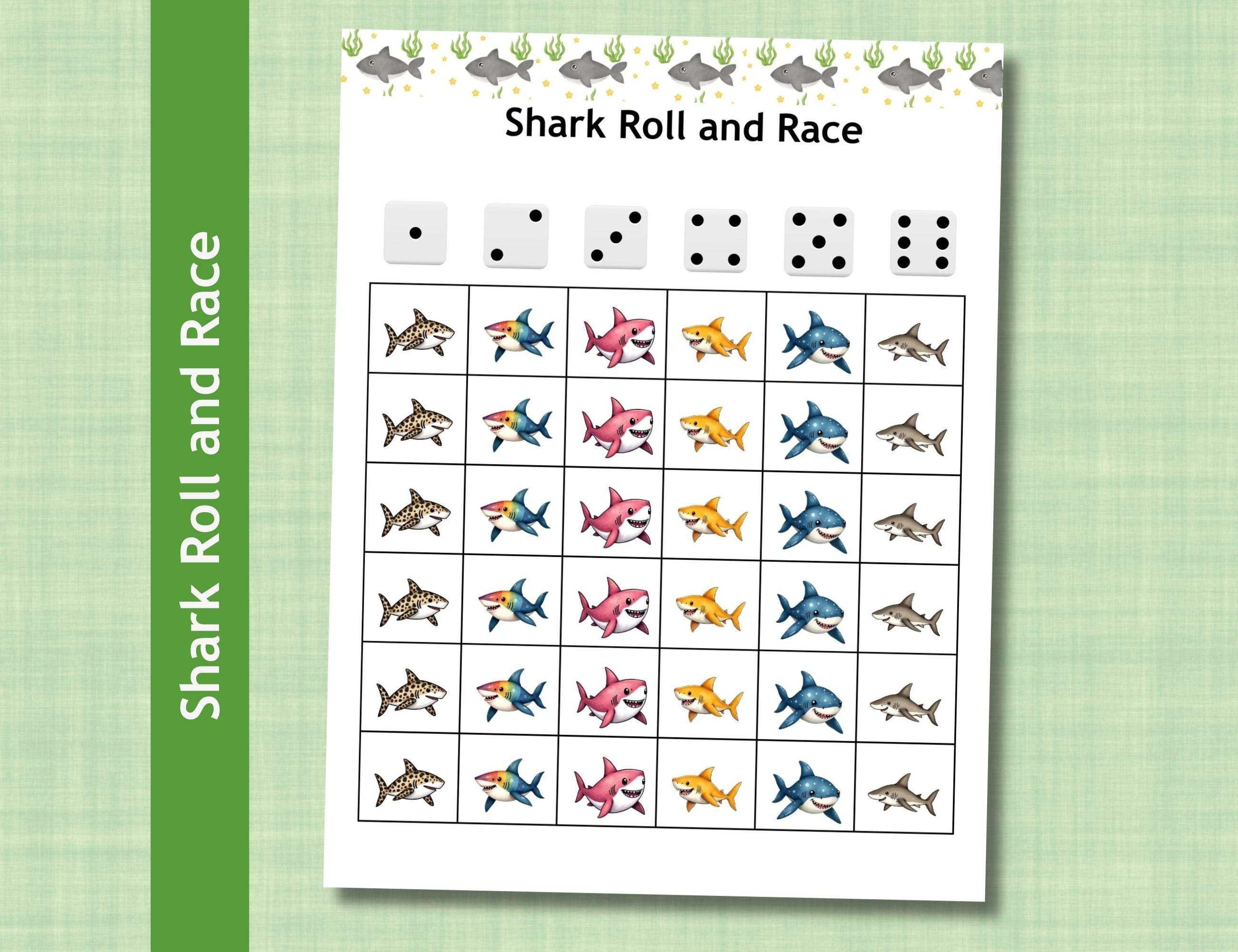 Shark Game, Shark Roll & Race, Roll a Shark, Dice Game, Shark Party, Shark Activity, Shark Birthday, Classroom Activity, Games for Seniors