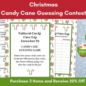 Christmas Candy Cane Game, How Many Candies in the Jar, National Candy Cane Day Party, Teen Christmas Party, Senior Adult, Printable image 1