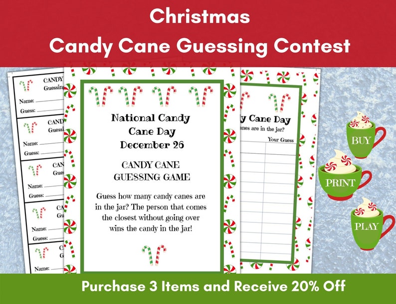 Christmas Candy Cane Game, How Many Candies in the Jar, National Candy Cane Day Party, Teen Christmas Party, Senior Adult, Printable image 1