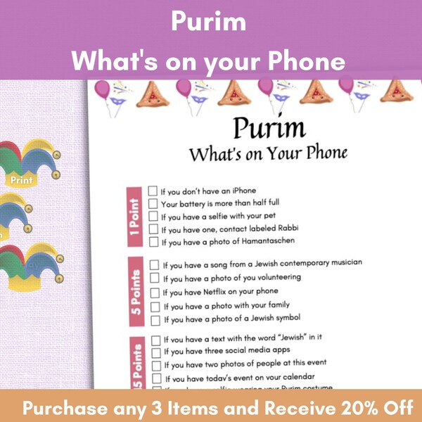 Purim, What’s on Your Phone, Jewish Holiday, Purim Game, Jewish Youth Group,  Cell Phone Game, Hebrew School, Purim Carnival, Purim Party