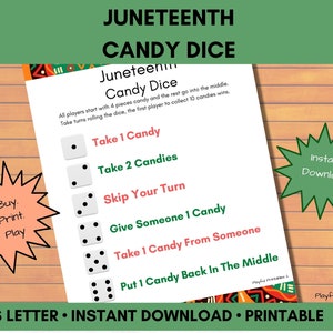Juneteenth Candy Dice Game, Juneteenth Celebration, Kwanzza Activity, Candy Game, African American, Printable Game, Instant Download