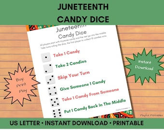 Juneteenth Candy Dice Game, Juneteenth Celebration, Kwanzza Activity, Candy Game, African American, Printable Game, Instant Download