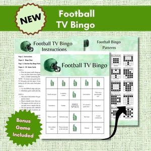 Football TV Bingo Game, TV Watch Party Game, Professional and College Football Games, 50 Unique Bingo Cards, 20 Fun Football Bingo Patterns