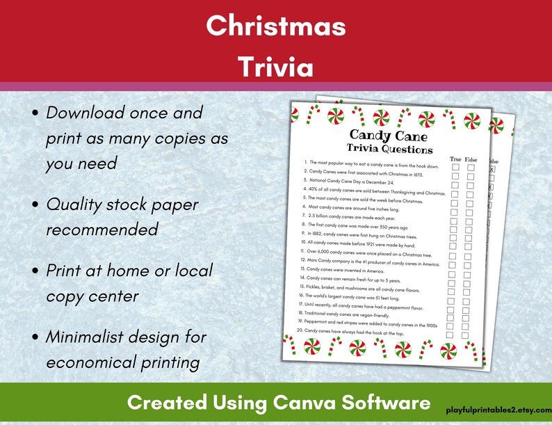 Candy Cane Trivia, Christmas Game, Christmas Trivia, Church Christmas
