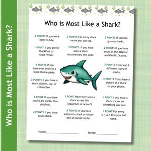 Sharks, Who is Most Like a Shark, Shark Activities, Shark Party, Shark Games, Games for Seniors, Office Fun, Summer Camp, Family Game Night