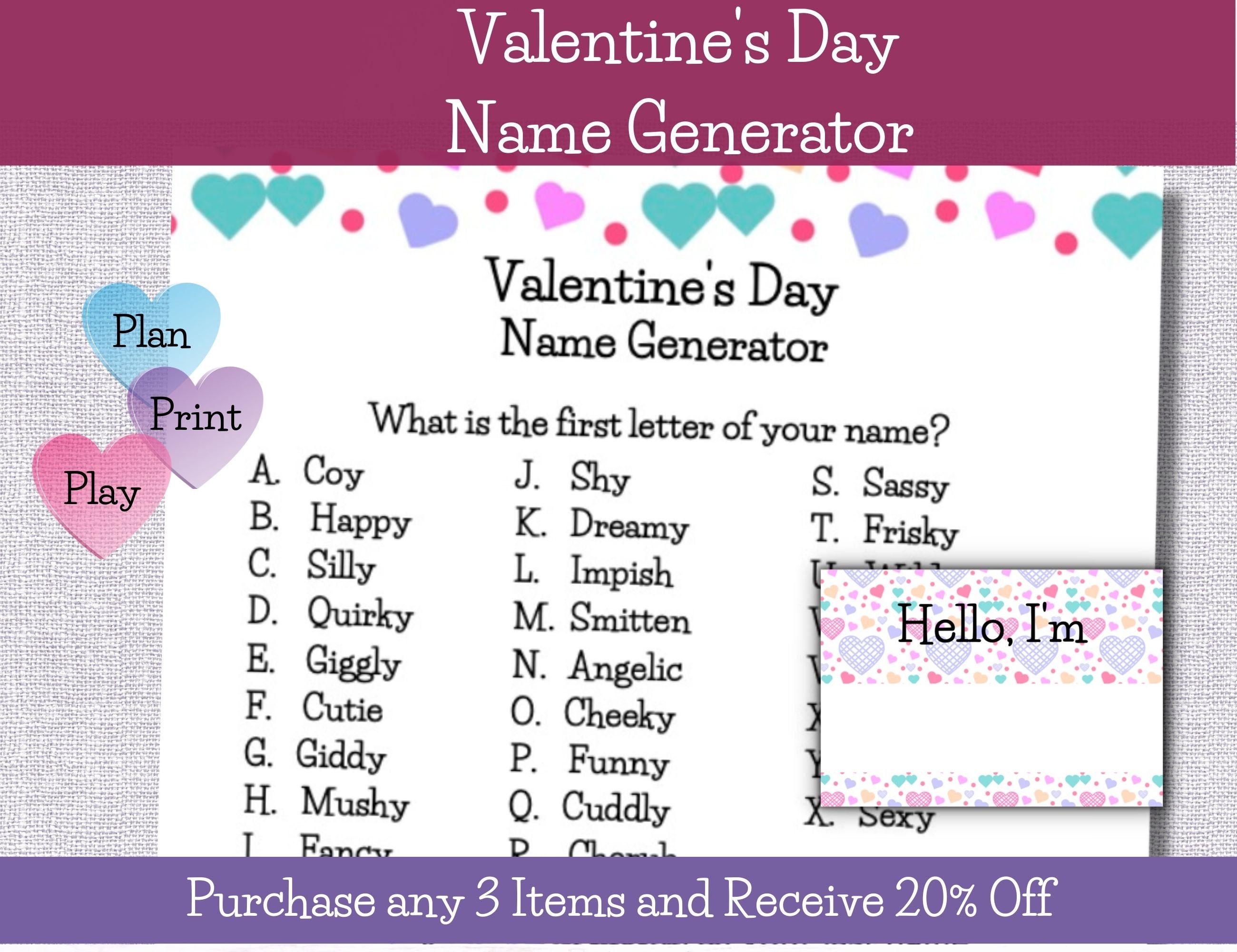 Valentine's Day Name Generator Valentine's Day - Etsy