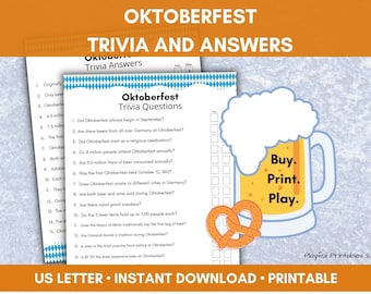 Oktoberfest Trivia, Trivia and Answers, German Celebration, Holiday Party, Senior Adult Game, Theme Program, Digital Download, Printable