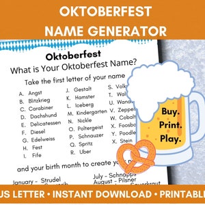 Oktoberfest Name Generator, Oktoberfest Party mixer, German Beer Festival, Senior Adult Activity, Minimalist Design, Instant Download