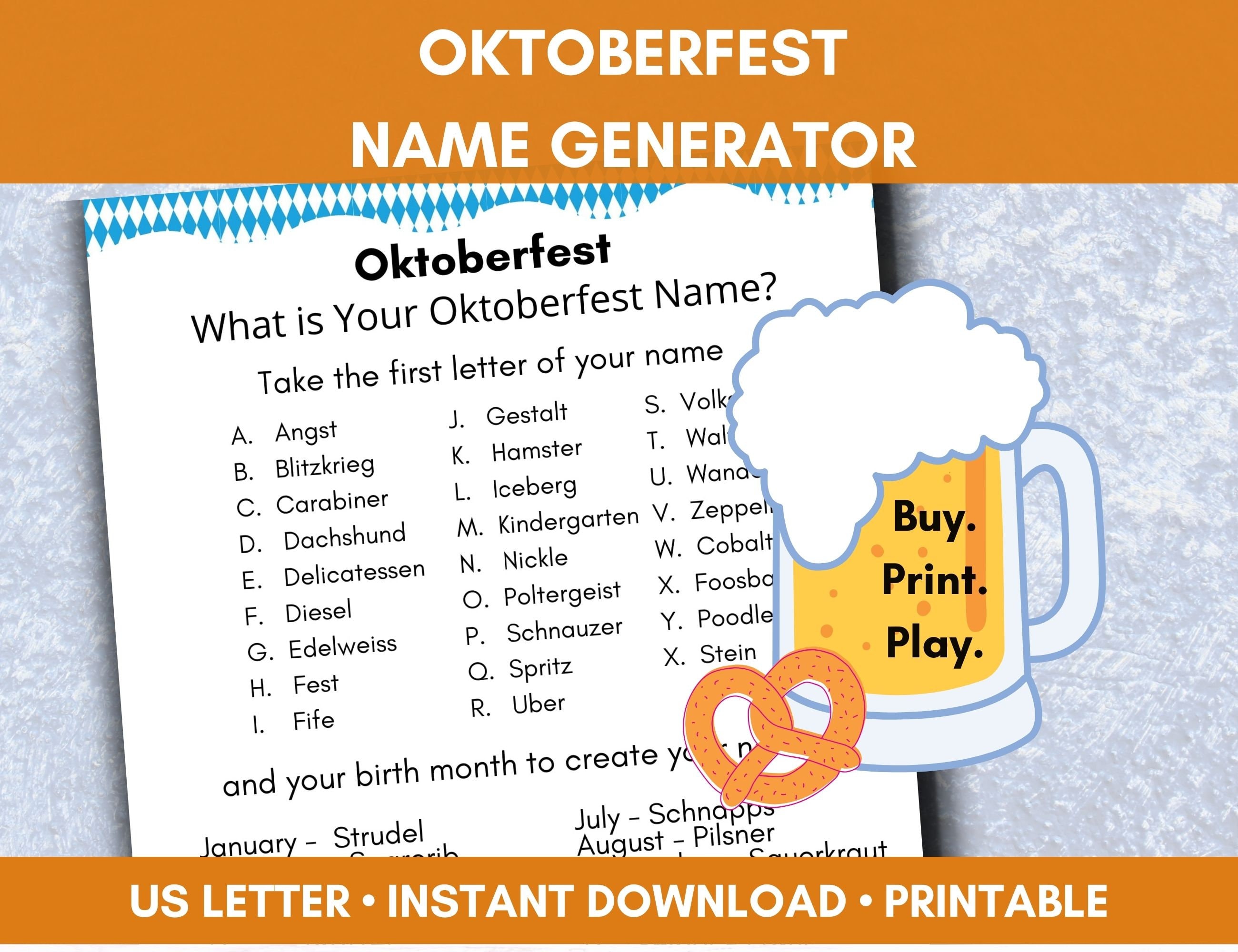 Oktoberfest Name Generator, Oktoberfest Party mixer, German Beer Festival, Senior Adult Activity, Minimalist Design, Instant Download