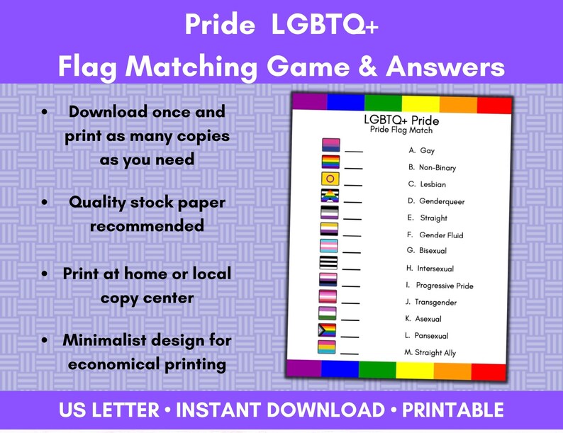 LGBTQ Pride, Flag Matching Game, Pride Month, Pride Celebration, Pride Party Game, Queer Game