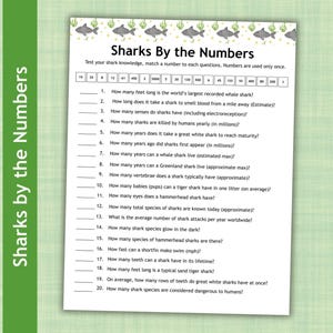 Shark Trivia Game, Shark Facts, Shark Quiz, Shark Matching Game, Shark Party Game, Classroom Unit, Office Party, Games for Seniors
