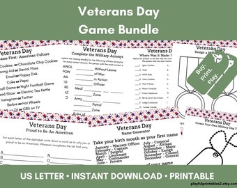 Veterans Day Game Bundle, American Trivia, Name Generator, Coloring Pages, A-Z Game, Classroom Activty, Senior Adult Games, Printable