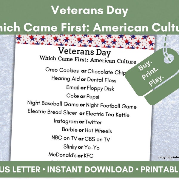 Veterans Day, Which Came First, American Culture, Veterans Day Classroom, Senior Adult, Patriotic Activity, Veterans Day Party, Printable