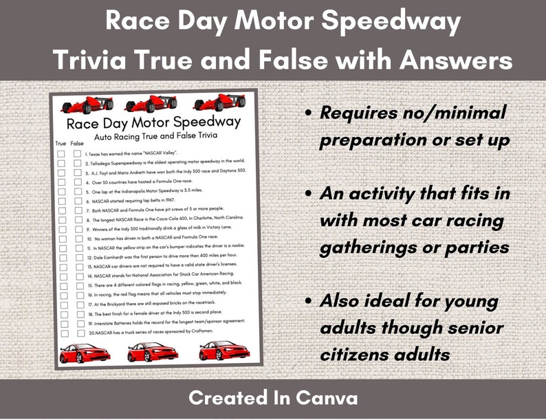 Race Day, Motor Speedway, Race Trivia, Brain Game, Car Racing Trivia ...