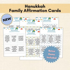 Affirmations de Hanoukka, Cartes d'affirmations familiales de Hanoucca, Activité de Hanoucca, Spiritualité, Pleine conscience, École hébraïque, Valeurs de la fête juive