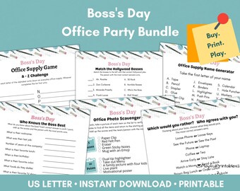 Boss’s Day, Office Party, Game Bundle, Ice Breaker, Scavenger Hunt, Staff Trivia, Work Events, Team Meetings, 6 Games, Minimalist, Printable