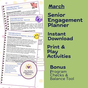 Modelos de atividades criativas para a terceira idade em março - Planejador imprimível com ideias envolventes e ferramenta bônus gratuita