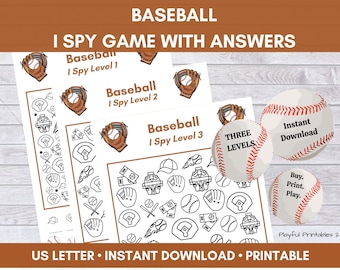 Baseball I Spy, Baseball Puzzle, Seek and Find, 3 Levels of Play, Kids Activity, Senior Adult Activity Printable Activities