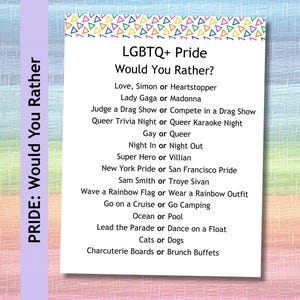 Pride LGBTQ+ Would You Rather, Pride Month, This or That Game, Queer Game, Office Party, Game for Seniors, Youth Group, Therapy Activity