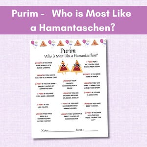 Purim, Who is Most a Like Hamantaschen Game, Who is Most Like, Purim Game, Purim Party, Jewish Holiday, Jewish Celebration, Youth Group
