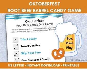 Oktoberfest Root Beer Candy Dice Game, Fall Game, German Celebration, Holiday Party, Senior Adult Program, Instant Download