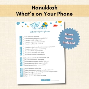 Hanukkah, What’s on Your Phone, Hanukkah Game, Festival of Lights, Youth Group Activity, Hanukkah Party, Cell Phone Game, Jewish Game