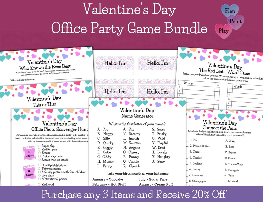 Valentine's Day Office Party, Game Bundle, Staff Games, Employee ...