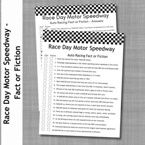Race Day Fact or Fiction, Motor Speedway, Car Racing Trivia, Racing True or False, Auto Racing Party Game, Office Party, Senior Adult Game
