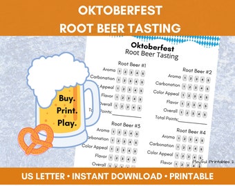 Oktoberfest Root Beer Tasting Score Sheet, German Festival, Non-alcholic Option, Senior Adults, Minimalist Design, Instant Printable Game