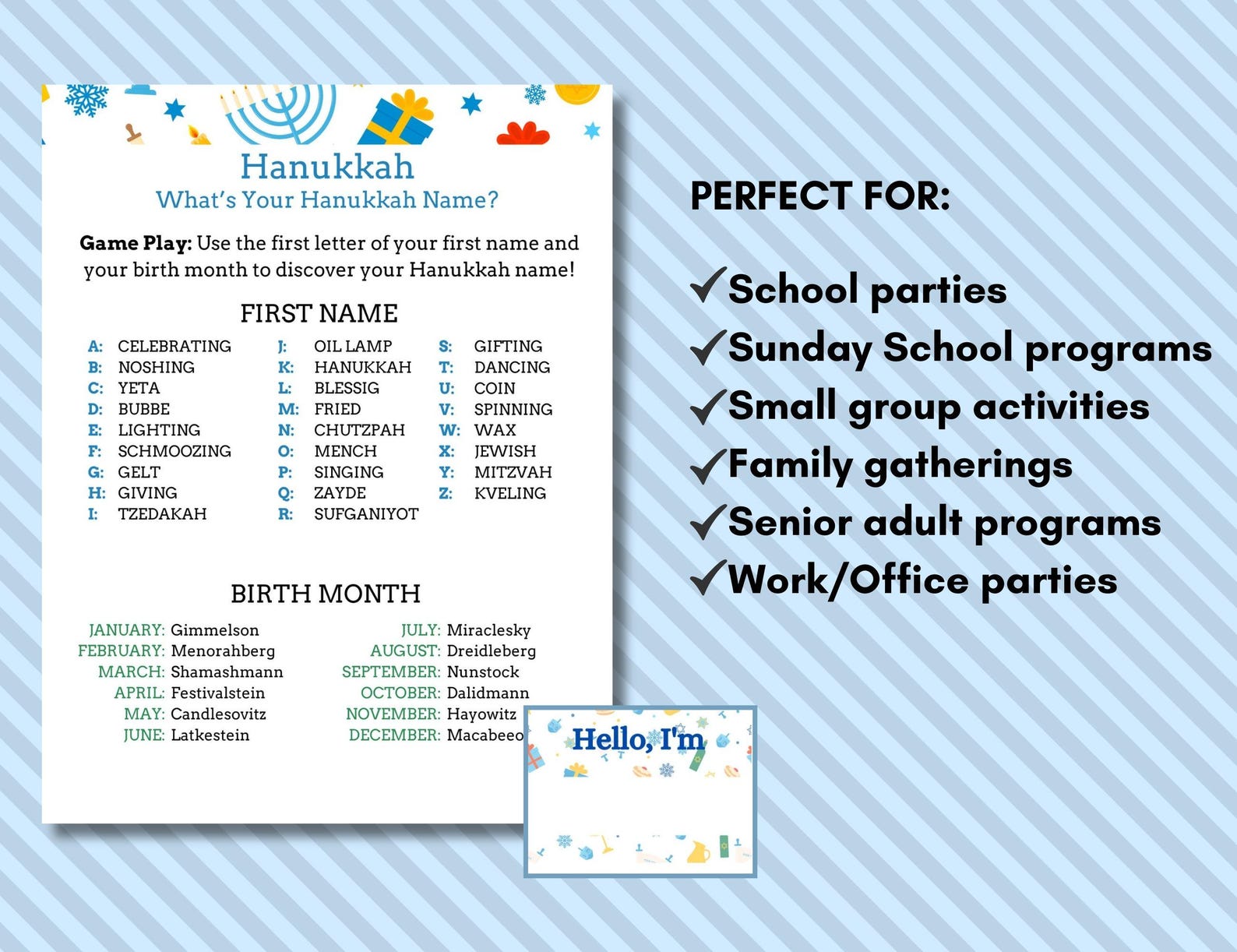 Hanukkah Name Generator Game, Jewish Party Icebreaker (PDF Pattern) - Etsy