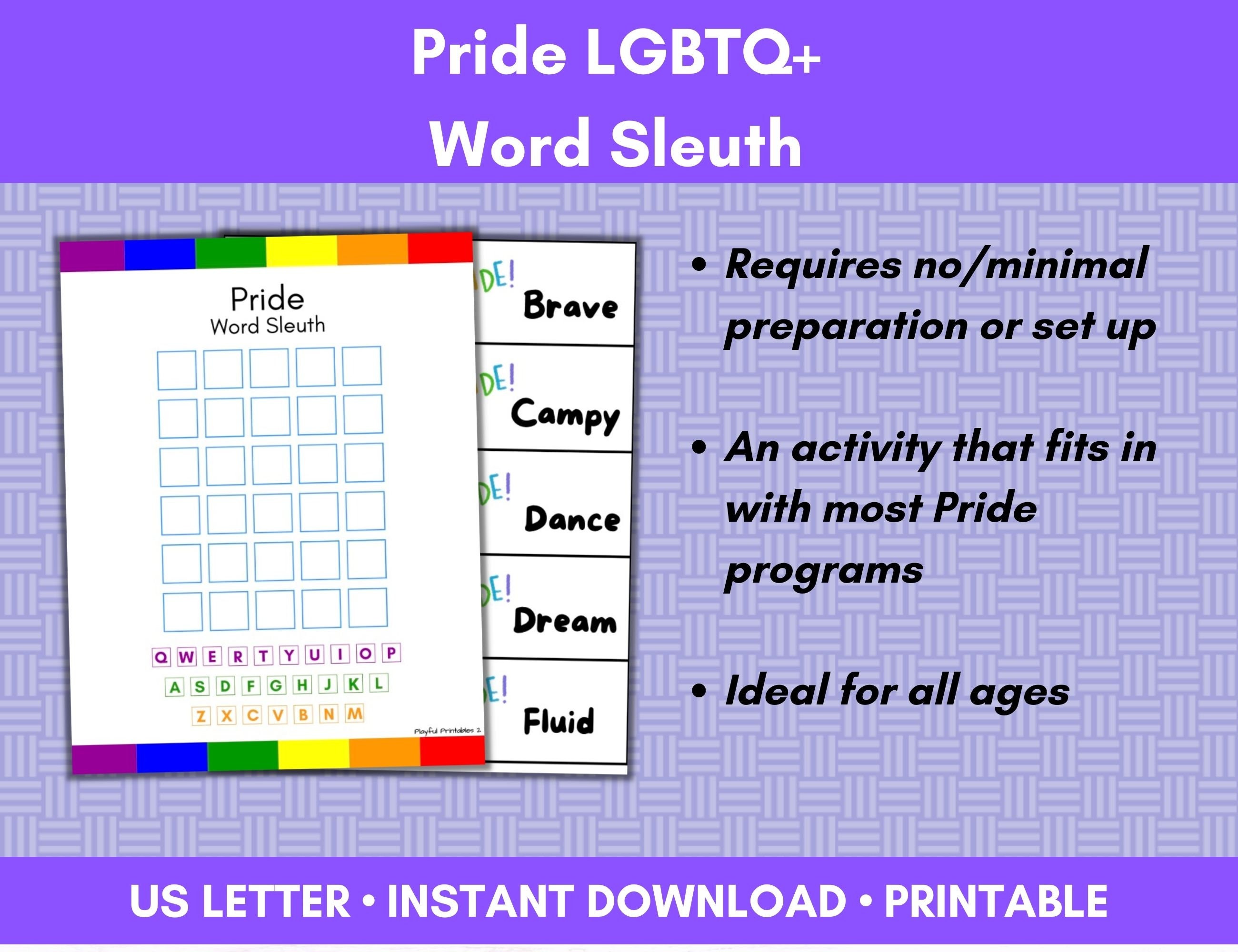 Pride Word Sleuth Printable, LGBTQ Game, Word Solving Puzzle, Paper