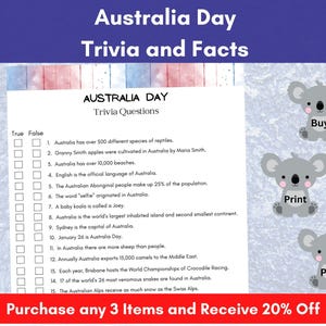 Australia Day Trivia Game, Aussie Celebration (Printable PDF)