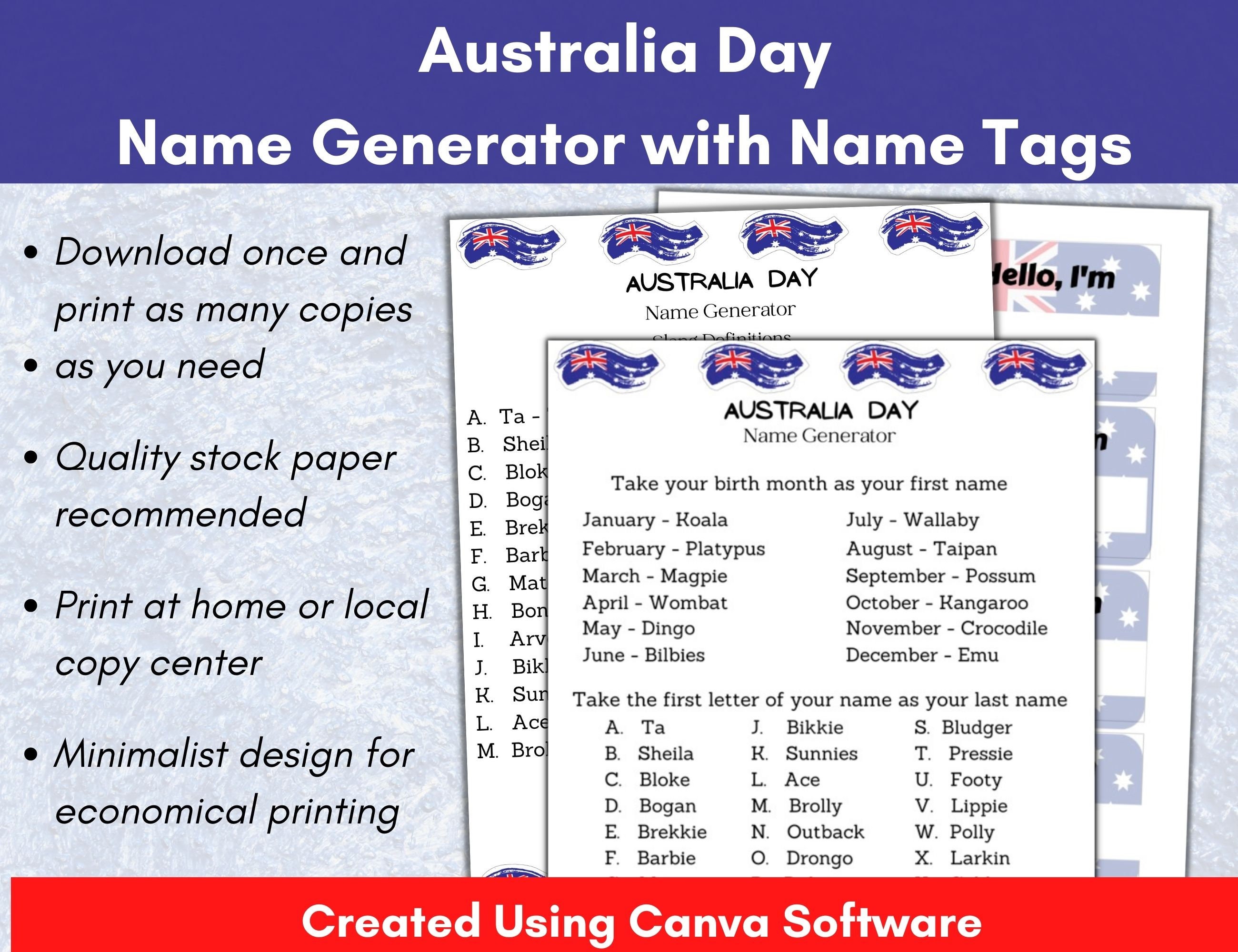 Australia Day, Name Generator, Game, Australia Celebration, Slang